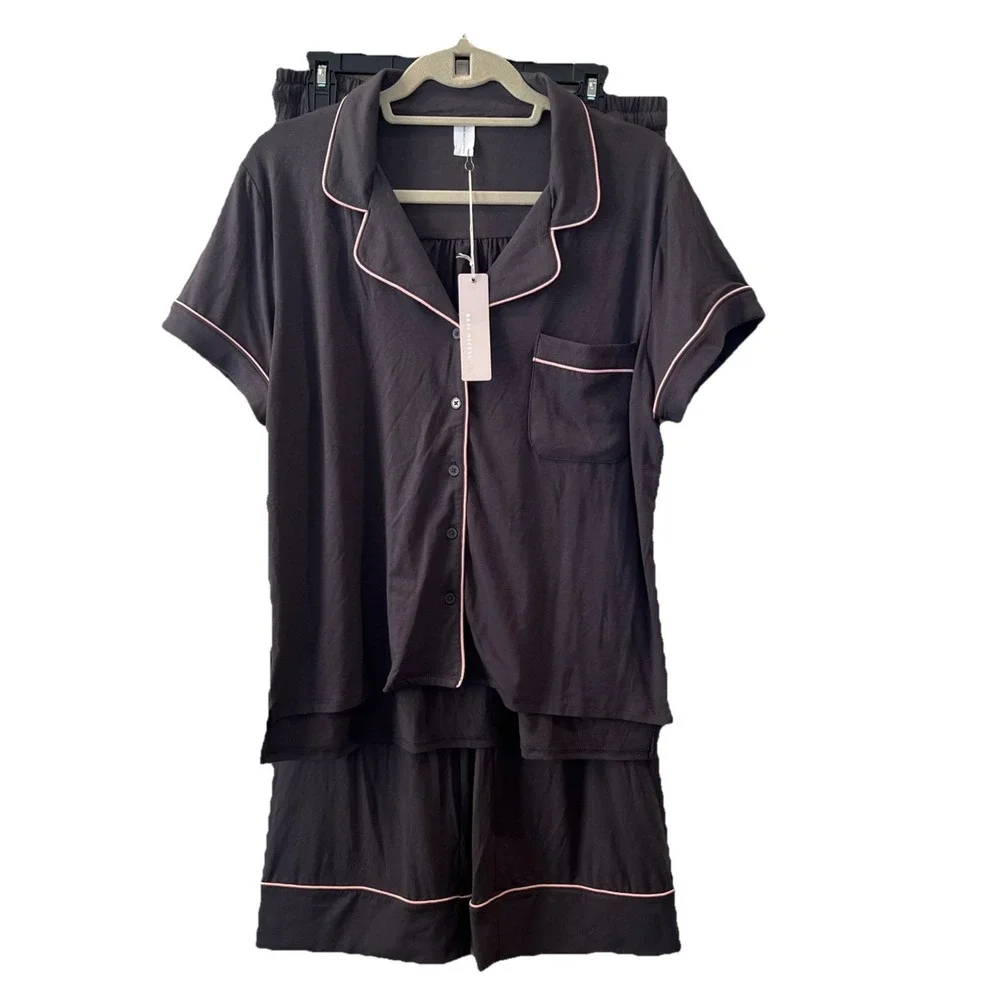 Bare Necessities Sleepwear Set Women M Cool‎ Jade S/S Notch Collar Crop Pant New